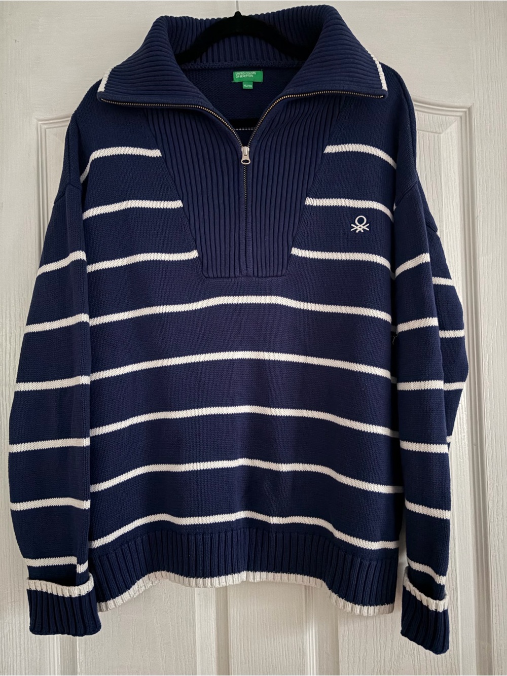 United Colors Of Benetton Navy & White Striped Zip-Front Sweater
